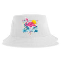 Pink Flamingo Beach Summer Vibes Palm Trees Tropical Summer Sustainable Bucket Hat