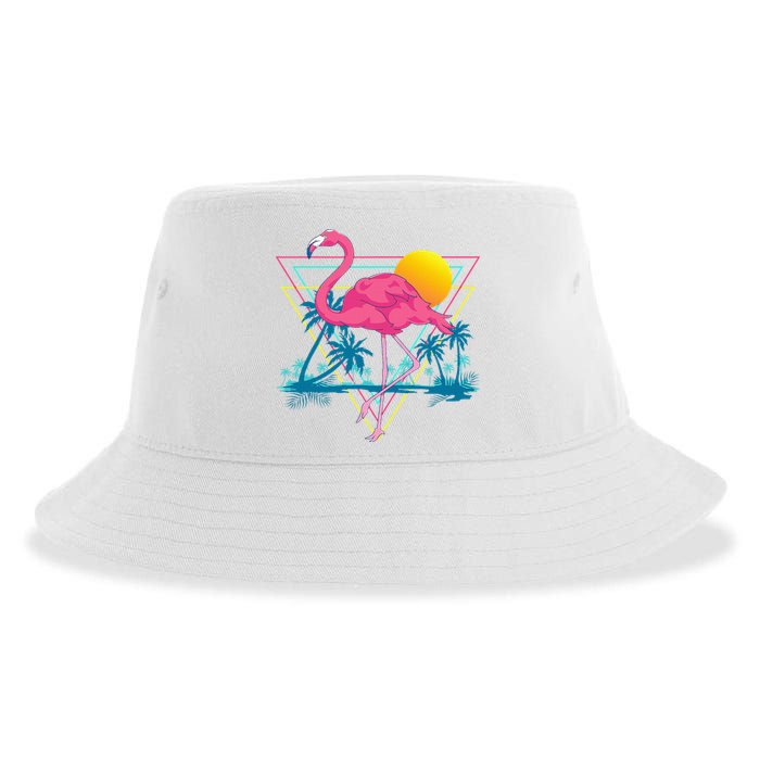 Pink Flamingo Beach Summer Vibes Palm Trees Tropical Summer Sustainable Bucket Hat