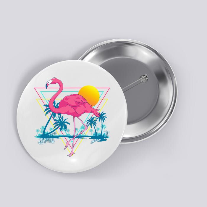 Pink Flamingo Beach Summer Vibes Palm Trees Tropical Summer Button