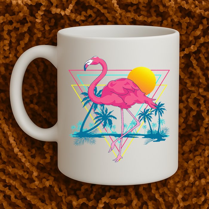 Pink Flamingo Beach Summer Vibes Palm Trees Tropical Summer Mug