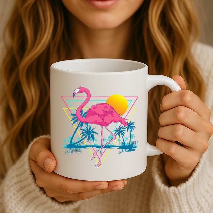 Pink Flamingo Beach Summer Vibes Palm Trees Tropical Summer Mug