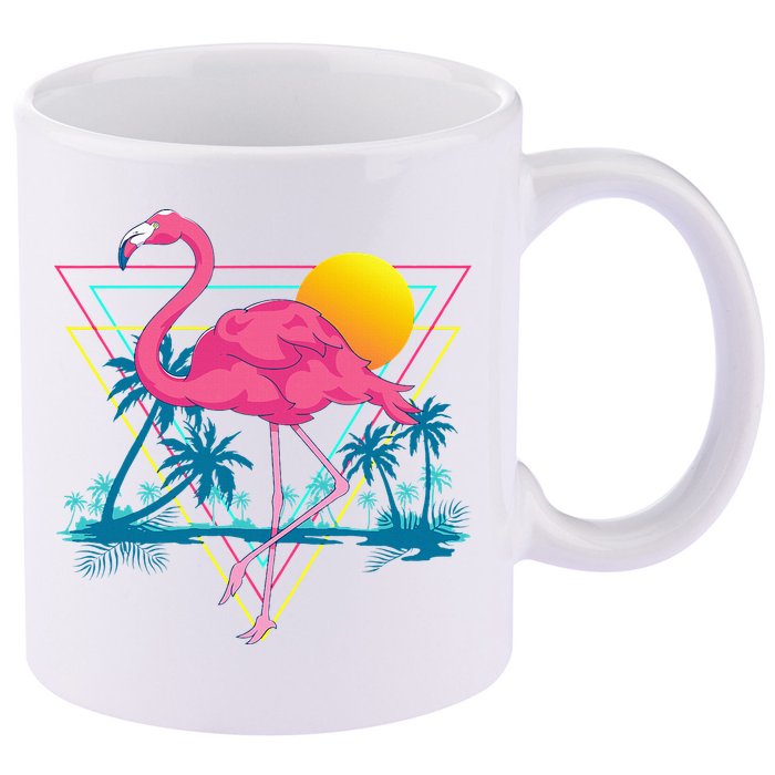 Pink Flamingo Beach Summer Vibes Palm Trees Tropical Summer 11oz C Handle Ceramic Mug