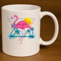 Pink Flamingo Beach Summer Vibes Palm Trees Tropical Summer 11oz C Handle Ceramic Mug