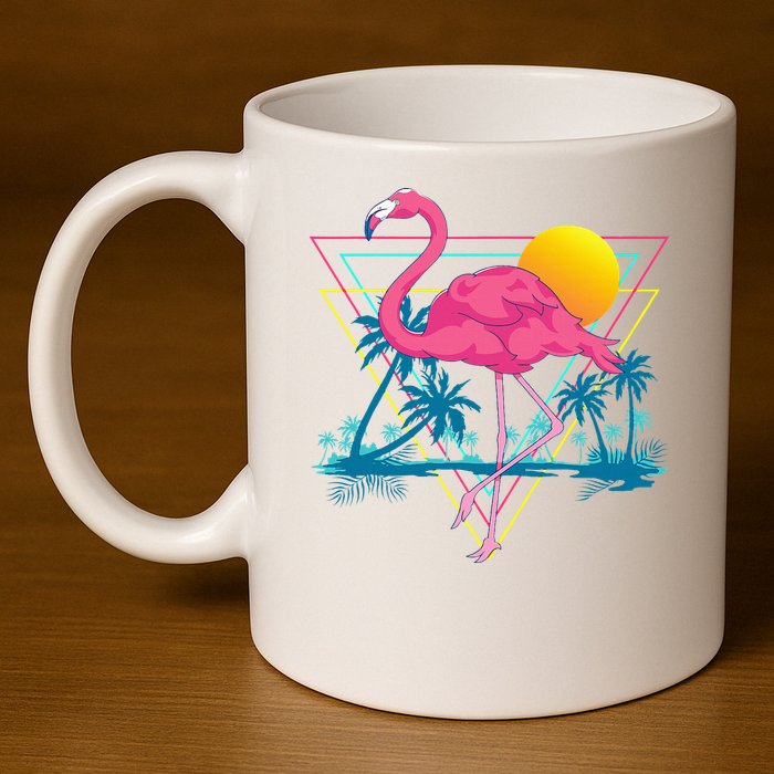 Pink Flamingo Beach Summer Vibes Palm Trees Tropical Summer 11oz C Handle Ceramic Mug