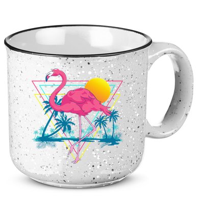 Pink Flamingo Beach Summer Vibes Palm Trees Tropical Summer 15oz Campfire Ceramic Mug
