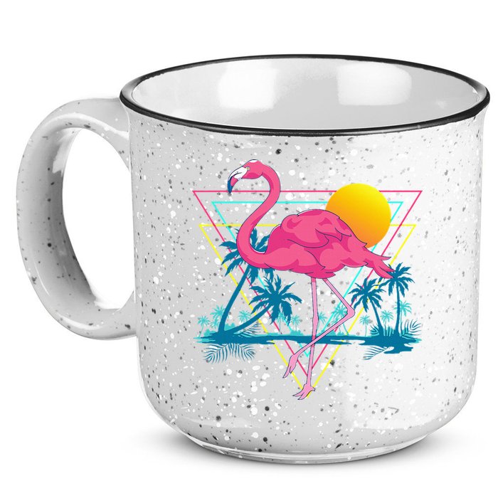 Pink Flamingo Beach Summer Vibes Palm Trees Tropical Summer 15oz Campfire Ceramic Mug