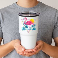 Pink Flamingo Beach Summer Vibes Palm Trees Tropical Summer Tumbler