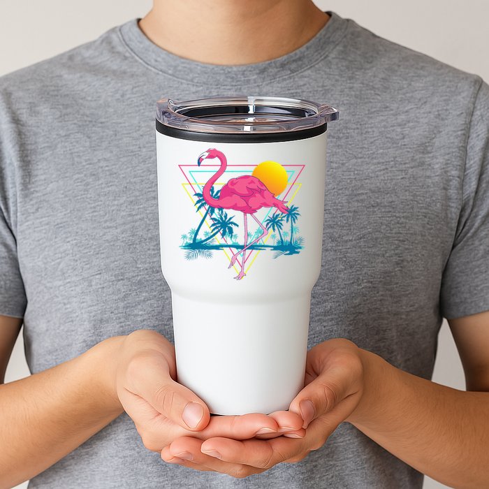 Pink Flamingo Beach Summer Vibes Palm Trees Tropical Summer Tumbler