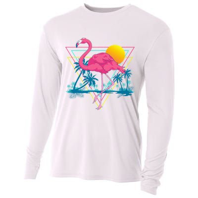 Pink Flamingo Beach Summer Vibes Palm Trees Tropical Summer Cooling Performance Long Sleeve Crew