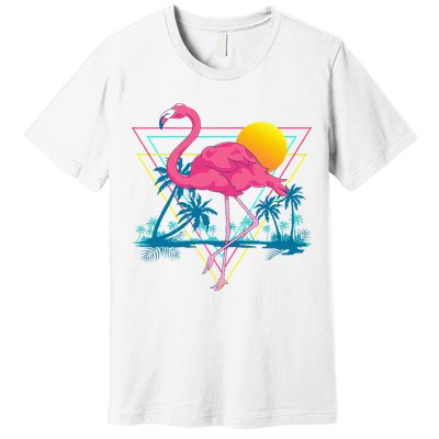 Pink Flamingo Beach Summer Vibes Palm Trees Tropical Summer Premium T-Shirt