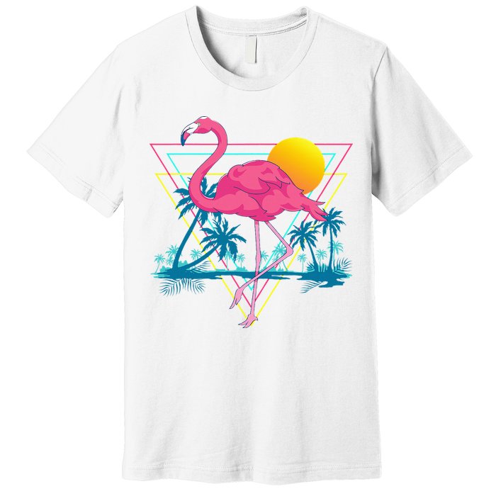 Pink Flamingo Beach Summer Vibes Palm Trees Tropical Summer Premium T-Shirt