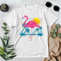 Pink Flamingo Beach Summer Vibes Palm Trees Tropical Summer Premium T-Shirt