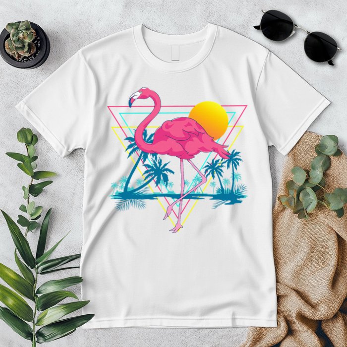 Pink Flamingo Beach Summer Vibes Palm Trees Tropical Summer Premium T-Shirt