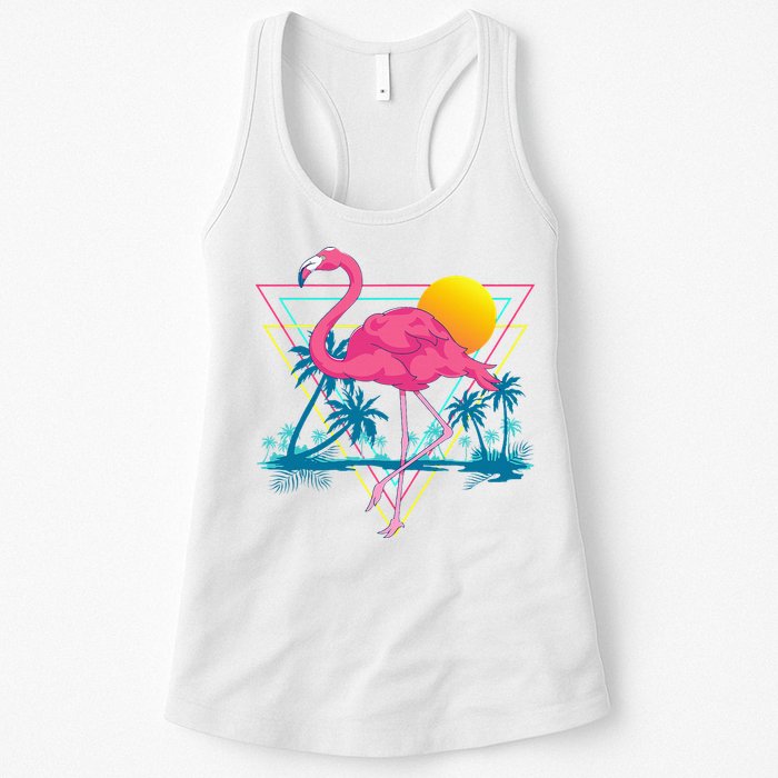 Pink Flamingo Beach Summer Vibes Palm Trees Tropical Summer Womens Tank Top