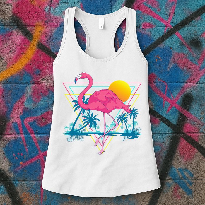 Pink Flamingo Beach Summer Vibes Palm Trees Tropical Summer Womens Tank Top