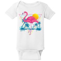 Pink Flamingo Beach Summer Vibes Palm Trees Tropical Summer Baby Bodysuit