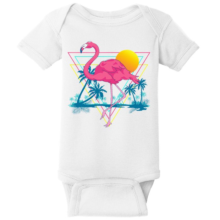 Pink Flamingo Beach Summer Vibes Palm Trees Tropical Summer Baby Bodysuit