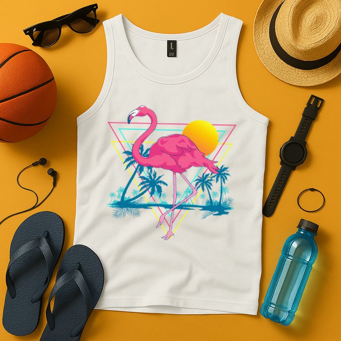 Pink Flamingo Beach Summer Vibes Palm Trees Tropical Summer Tank Top