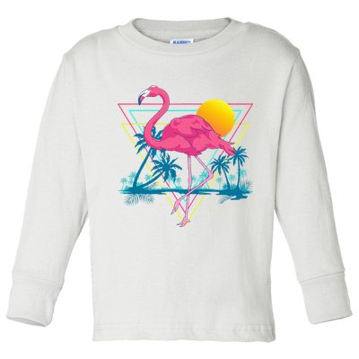 Pink Flamingo Beach Summer Vibes Palm Trees Tropical Summer Toddler Long Sleeve Shirt