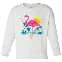 Pink Flamingo Beach Summer Vibes Palm Trees Tropical Summer Toddler Long Sleeve Shirt