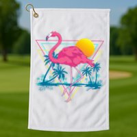 Pink Flamingo Beach Summer Vibes Palm Trees Tropical Summer Golf Towel
