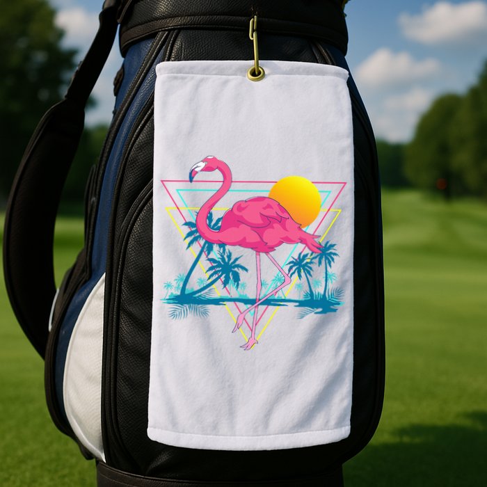 Pink Flamingo Beach Summer Vibes Palm Trees Tropical Summer Golf Towel