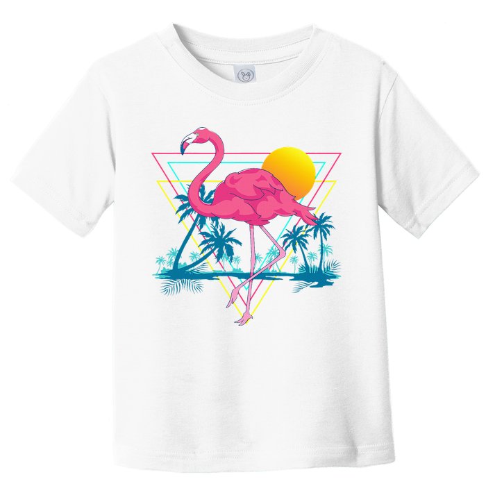 Pink Flamingo Beach Summer Vibes Palm Trees Tropical Summer Toddler T-Shirt