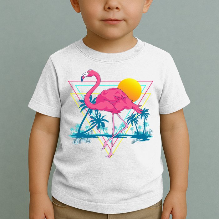 Pink Flamingo Beach Summer Vibes Palm Trees Tropical Summer Toddler T-Shirt