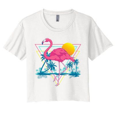 Pink Flamingo Beach Summer Vibes Palm Trees Tropical Summer Crop Top