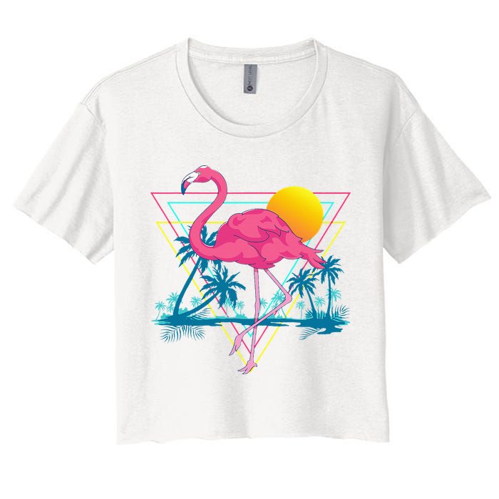 Pink Flamingo Beach Summer Vibes Palm Trees Tropical Summer Crop Top