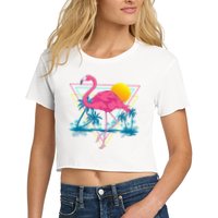 Pink Flamingo Beach Summer Vibes Palm Trees Tropical Summer Crop Top