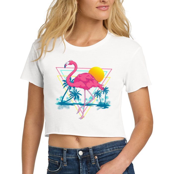 Pink Flamingo Beach Summer Vibes Palm Trees Tropical Summer Crop Top