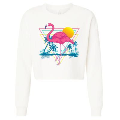 Pink Flamingo Beach Summer Vibes Palm Trees Tropical Summer Cropped Pullover Crew