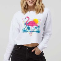 Pink Flamingo Beach Summer Vibes Palm Trees Tropical Summer Cropped Pullover Crew