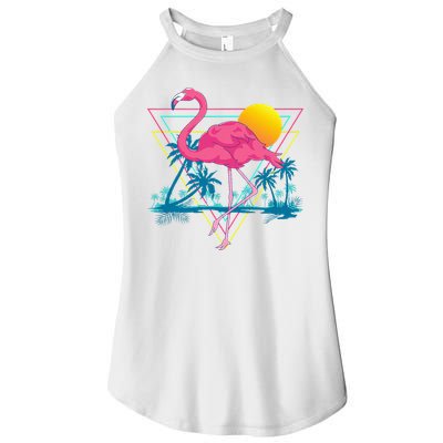Pink Flamingo Beach Summer Vibes Palm Trees Tropical Summer Women's Perfect Tri Rocker Tank