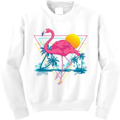 Pink Flamingo Beach Summer Vibes Palm Trees Tropical Summer Kids Sweatshirt