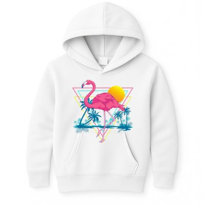 Pink Flamingo Beach Summer Vibes Palm Trees Tropical Summer Kids Hoodie