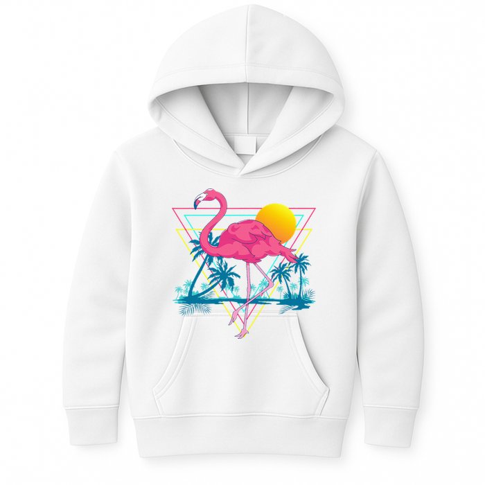 Pink Flamingo Beach Summer Vibes Palm Trees Tropical Summer Kids Hoodie