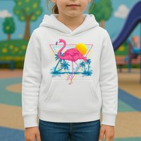 Pink Flamingo Beach Summer Vibes Palm Trees Tropical Summer Kids Hoodie