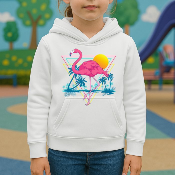 Pink Flamingo Beach Summer Vibes Palm Trees Tropical Summer Kids Hoodie