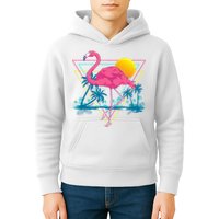 Pink Flamingo Beach Summer Vibes Palm Trees Tropical Summer Kids Hoodie