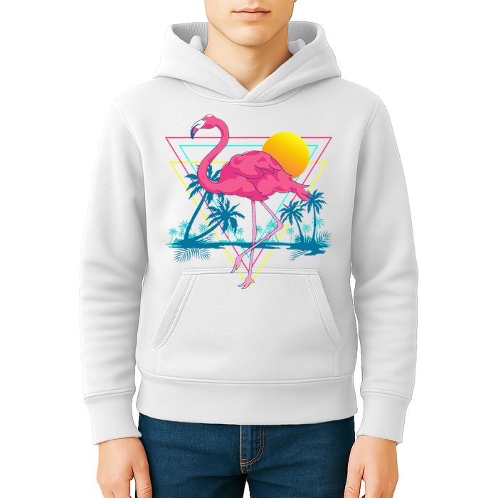Pink Flamingo Beach Summer Vibes Palm Trees Tropical Summer Kids Hoodie