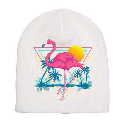 Pink Flamingo Beach Summer Vibes Palm Trees Tropical Summer Short Acrylic Beanie