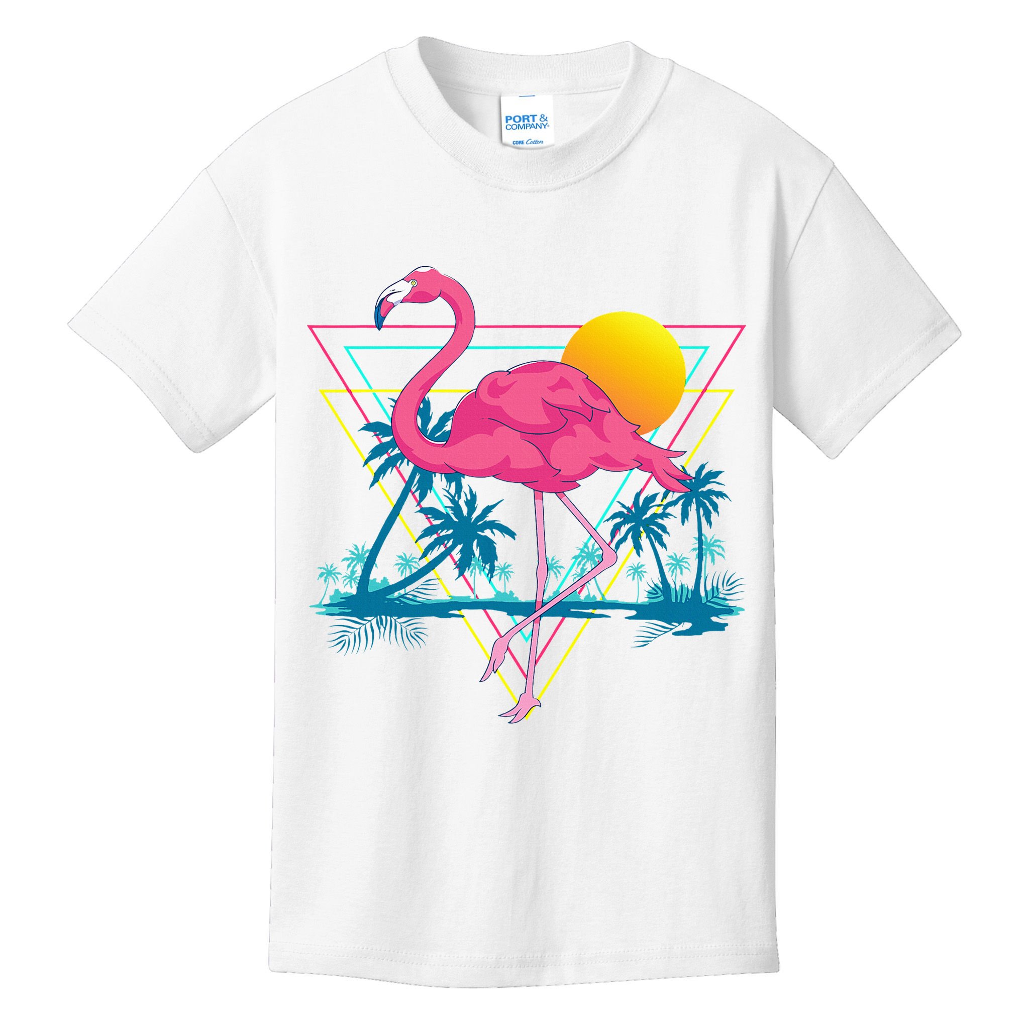 Pink Flamingo Beach Summer Vibes Palm Trees Tropical Summer Kids T-Shirt