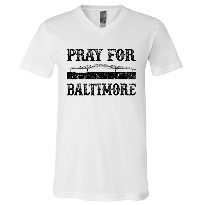 Pray For Baltimore Francis Scott Key Bridge V-Neck T-Shirt