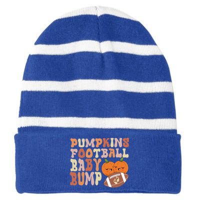 Pumpkins Football Baby Bumps Fall Thanksgiving Pregnancy Striped Beanie with Solid Band