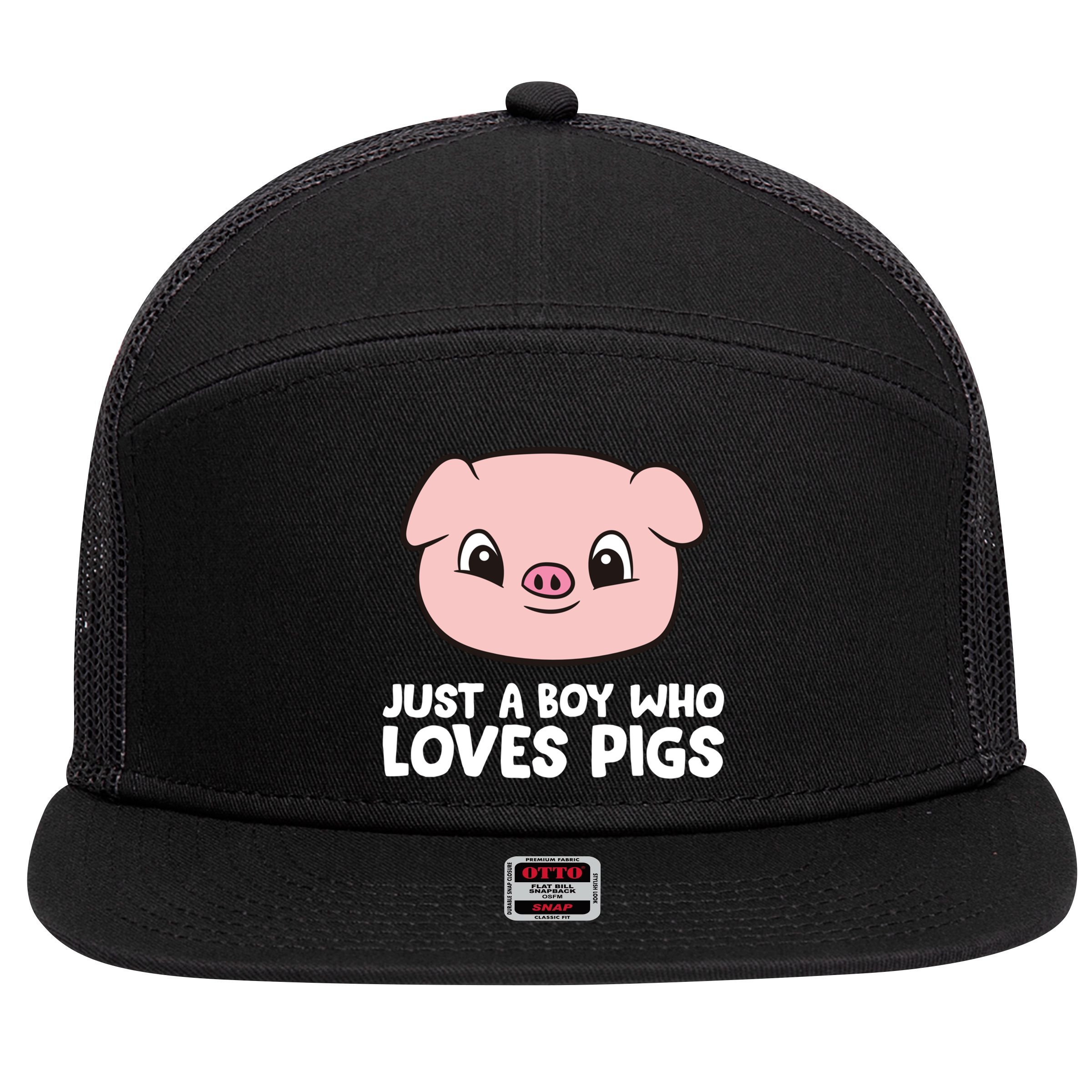 Pig Farmer Boy Just A Boy Who Loves Pigs Cool Gift 7 Panel Mesh Trucker Snapback Hat