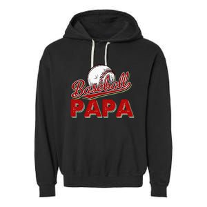 Papa Flag Baseball Fathers Day Garment-Dyed Fleece Hoodie