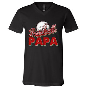 Papa Flag Baseball Fathers Day V-Neck T-Shirt