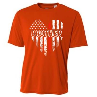 Proud Firefighter Brother American Flag Heart Gift Cooling Performance Crew T-Shirt